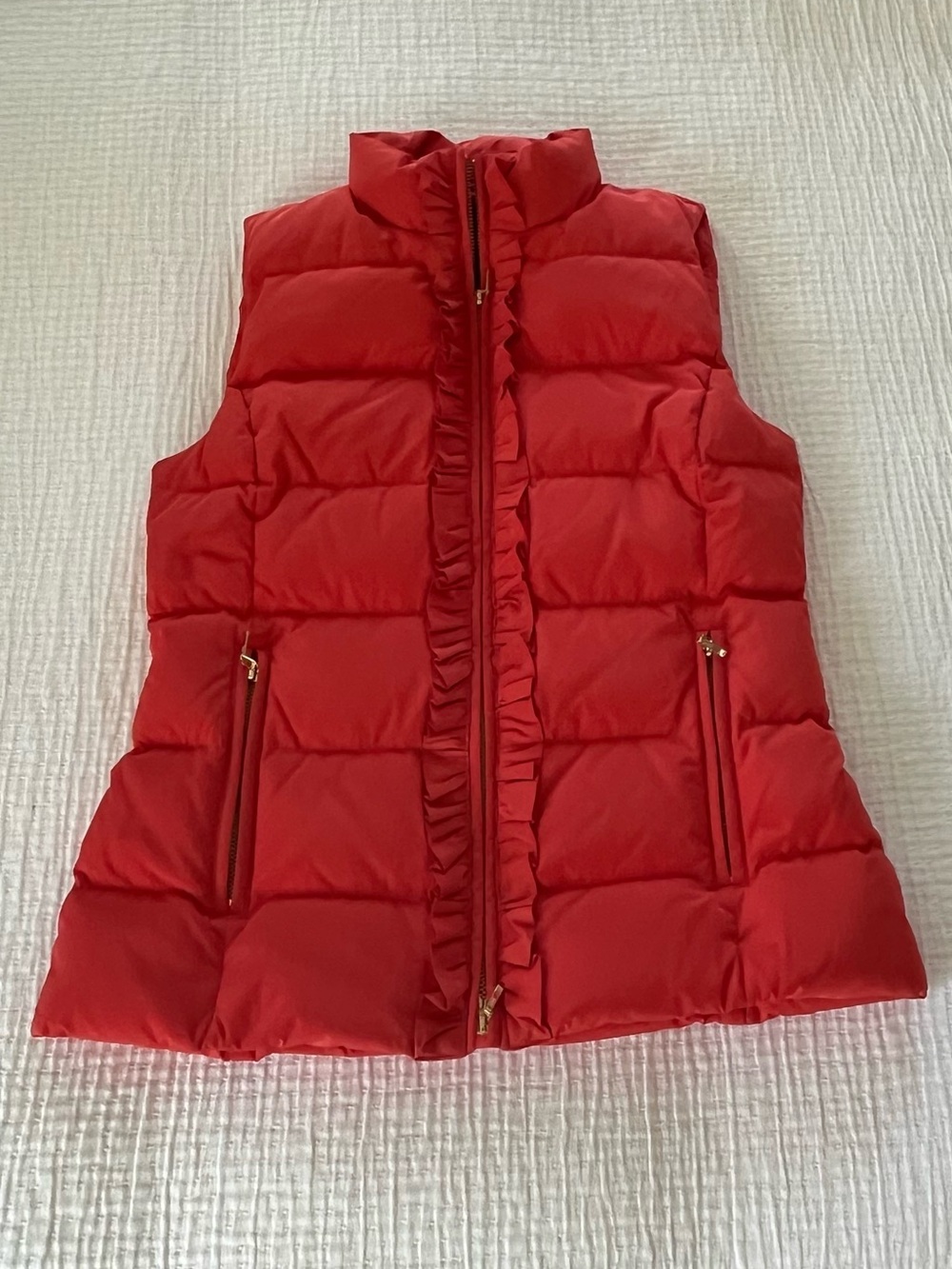 Talbots Bright Orange Ruffle Puffer Vest